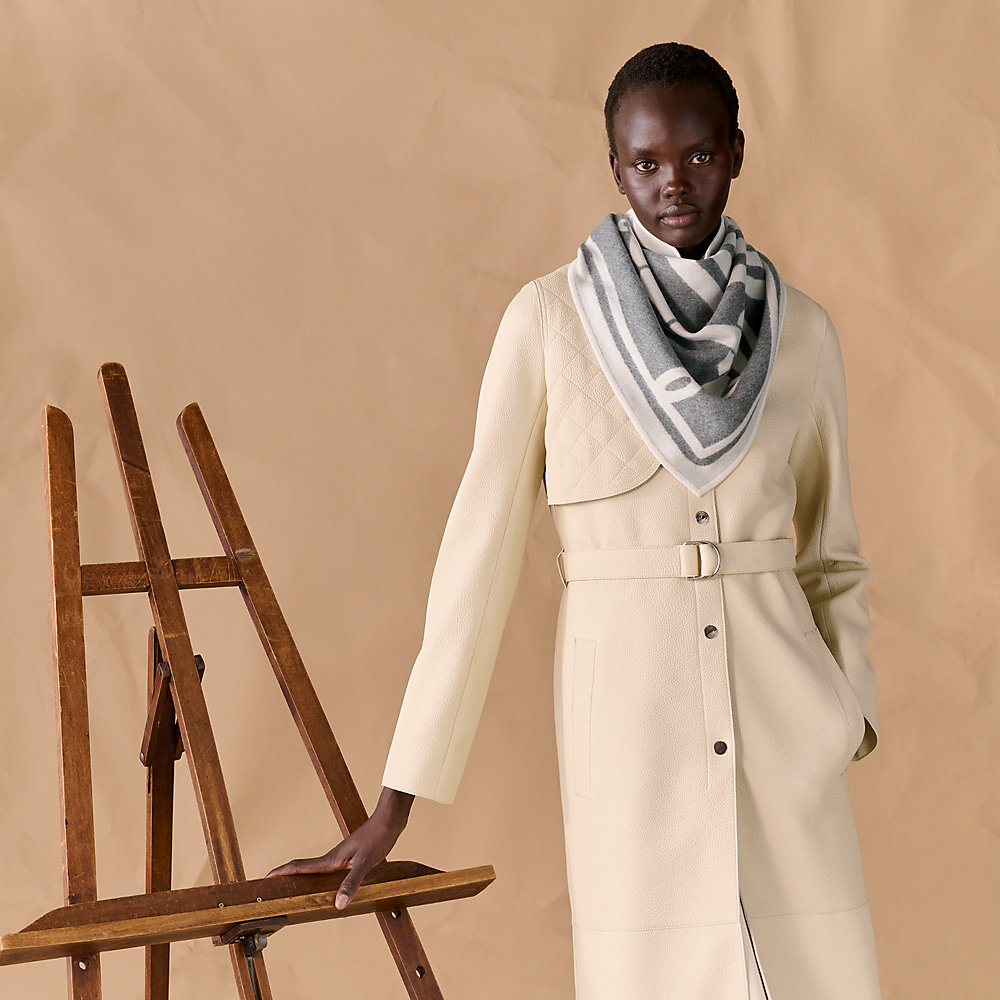 Coaching double face triangle scarf - Grey | Hermès USA